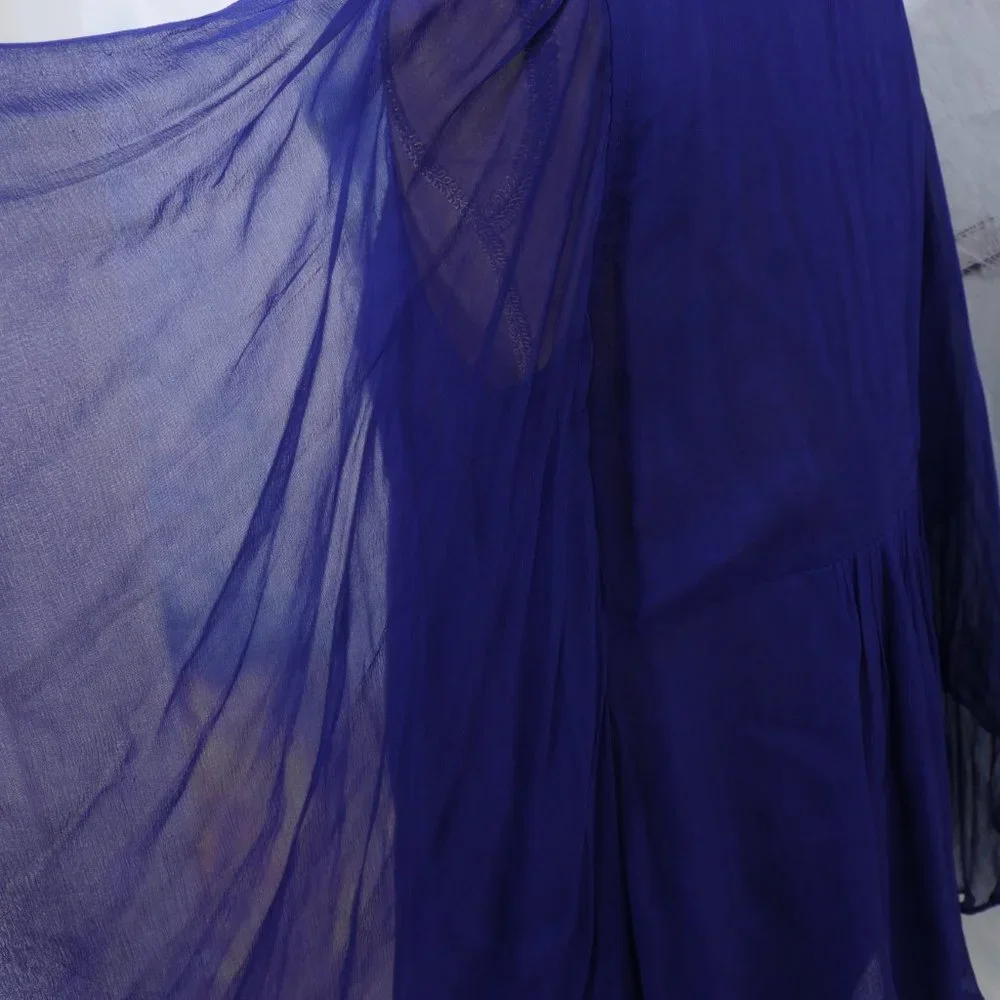 Free People Purple Beaded Detail Wide Sheer Sleeve 70's Inspired Boho S XS Top - Picture 12 of 12